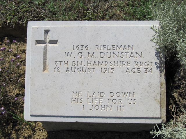 Turkey : Gallipoli : Hill 10 Cemetery: W G M Dunstan