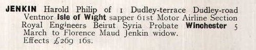 Calendar entry for Will of Harold Jenkin